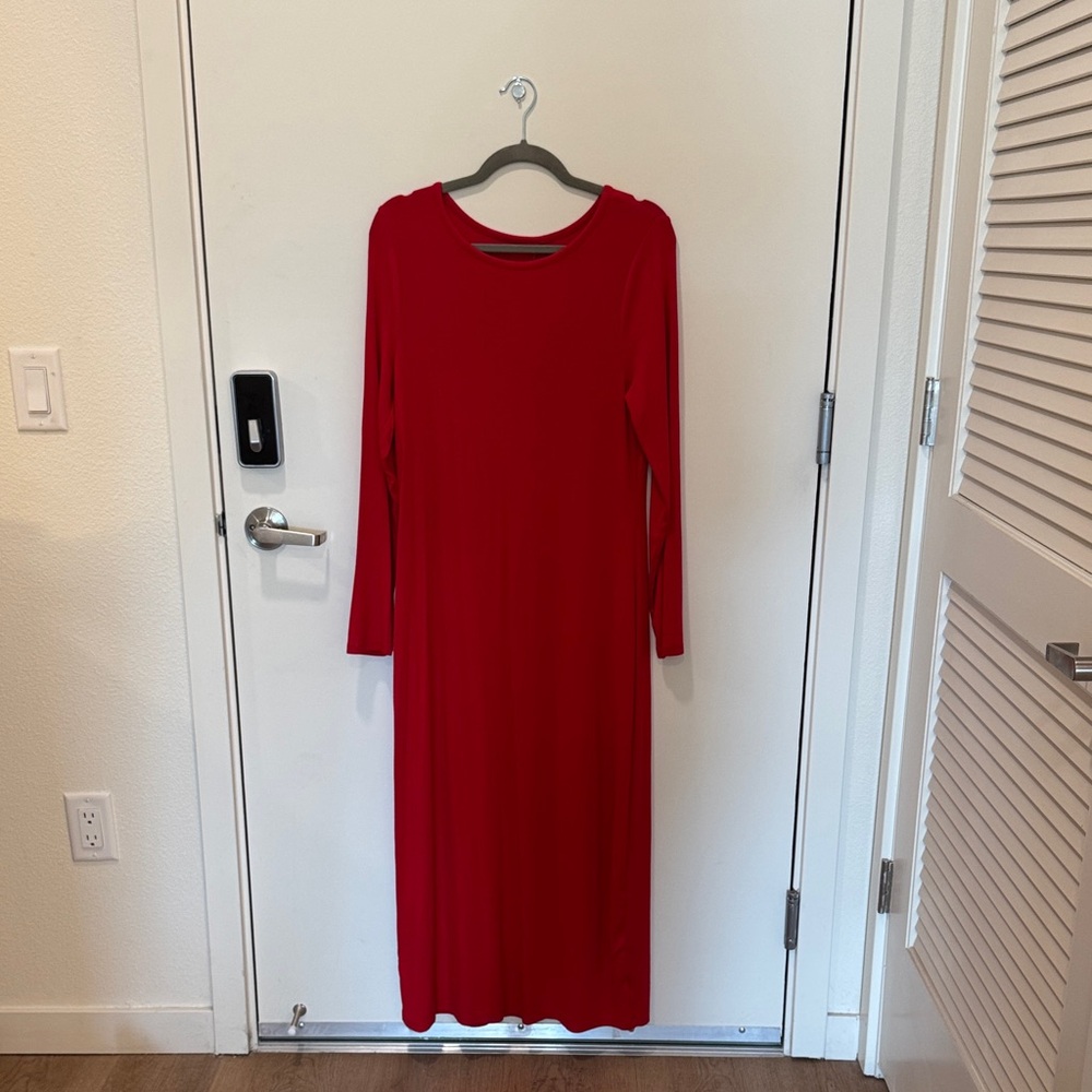 Cotton Red Long Sleeve Dress